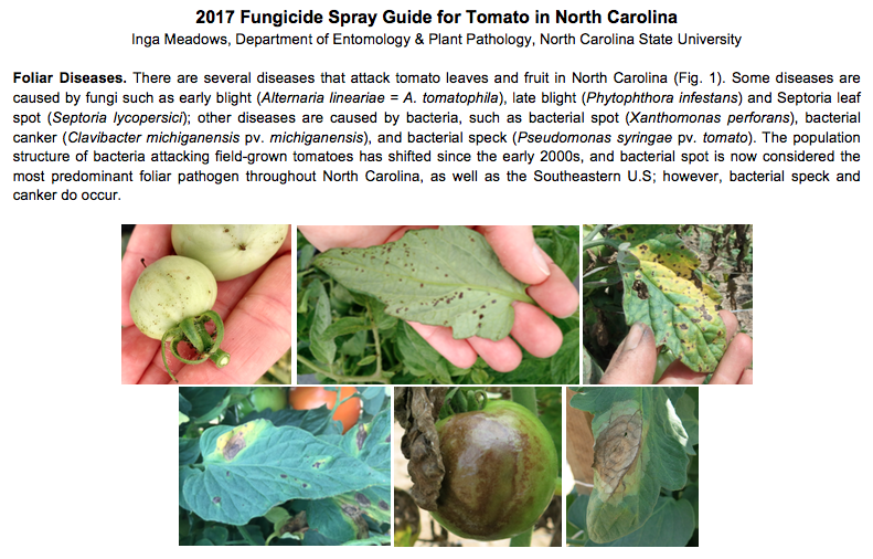2017 Fungicide Spray Guide for Tomato in North Carolina